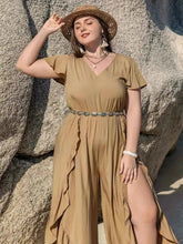 Load image into Gallery viewer, Plus Size Slit Ruffled : V-Neck Jumpsuit
