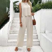 Load image into Gallery viewer, Elegant 2-Piece Matching Set, Sleeveless Crop Top And Wide Leg Pants Outfits
