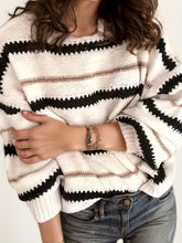 Load image into Gallery viewer, Women’s striped knitted pullover sweater
