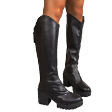 Load image into Gallery viewer, Women’s Thick High-Heel Knee-High Black Boots | Elegant Streetwear
