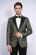 Load image into Gallery viewer, Feather Patterned Slim Fit Black Men Party Blazer - Wessi
