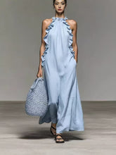 Load image into Gallery viewer, Halter Neck Ruffled Sleeveless Dress – Loose Fit Flowy Dress With Pockets
