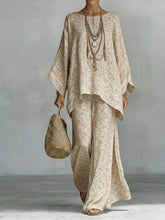 Load image into Gallery viewer, Floral Print Bamboo Linen Two-Piece Set with Wide-Leg Pants
