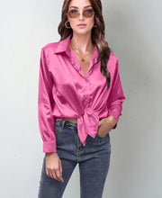 Load image into Gallery viewer, Women’s Satin Lapel Button-Down Blouse

