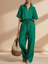 Load image into Gallery viewer, Women's Zip-Up Crew-Neck Top &amp; Wide-Leg Pants Set
