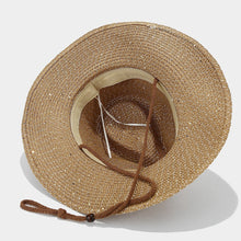 Load image into Gallery viewer, Women's Panama Straw Woven Sun Hat – Windproof Sequin Detail Beach Hat
