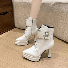 Load image into Gallery viewer, Lace Up Women's Round Toe : Chunky Heel Ankle Boots
