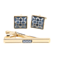 Load image into Gallery viewer, Vittorio Vico Gold and Silver Enamel Cufflinks &amp; Tie Bar Set

