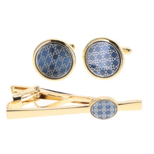 Load image into Gallery viewer, Vittorio Vico Gold and Silver Enamel Cufflinks &amp; Tie Bar Set
