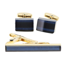 Load image into Gallery viewer, Vittorio Vico Gold and Silver Enamel Cufflinks &amp; Tie Bar Set
