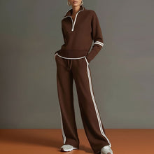 Load image into Gallery viewer, Women's Half-Zip Striped Sweatshirt &amp; Wide-Leg Pants Set

