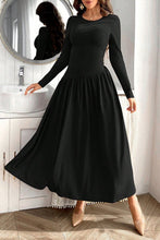 Load image into Gallery viewer, Ruched Round Neck Long Sleeve Dress Chic &amp; Figure-Flattering Dress For Women Luxury Black Dress
