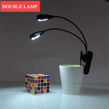 Load image into Gallery viewer, Super Adjustable Goosenecks Clip LED Lamp For Book Reading With Stand And Double Ligh  Rechargeable 12 LED Warm Book Light, Clip On Bed Reading Light, Music Stand Lamp, 2 Brightness &amp; 2 Goosenecks Light Up 2 Full Pages. Perfect For Bookworms, Kids &amp; Music
