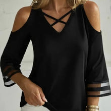 Load image into Gallery viewer, Women’s Off-Shoulder Cross Collar Long Sleeve Top
