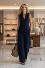 Load image into Gallery viewer, Women's Solid Linen Sleeveless Vest &amp; Wide-Leg Pants Set
