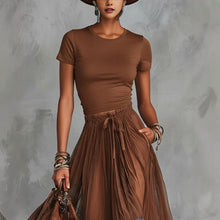 Load image into Gallery viewer, Short-Sleeve Top and Lace-Panel Midi Skirt Set
