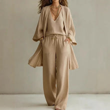 Load image into Gallery viewer, Women's V-Neck Cardigan Coat, Pocket Vest &amp; Long Pants Three-Piece Set

