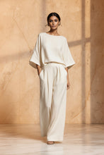 Load image into Gallery viewer, Women's Batwing-Sleeve Top &amp; Wide-Leg Pleated Trousers Two-Piece Set
