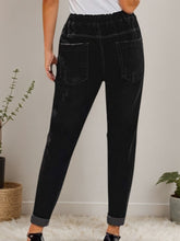 Load image into Gallery viewer, Women’s Distressed Stretch Jeans – Casual Elastic Waist Denim Joggers
