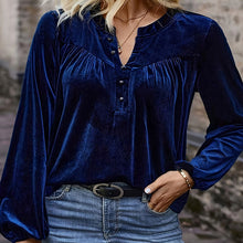 Load image into Gallery viewer, Women's Solid Color V-Neck Button Detail Long Sleeve Pullover
