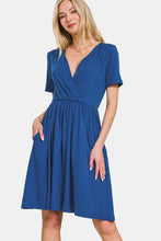 Load image into Gallery viewer, Surplice Short Sleeve Brushed DTY Dress – Elegant, Stylish Surplice Neckline, Soft Brushed Fabric, Comfortable All-Day Wear
