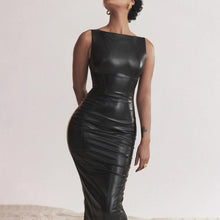 Load image into Gallery viewer, European And American Style Women Dress Autumn New PU Leather Skirt Amazon Split Long Dress
