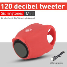 Load image into Gallery viewer, Chargeable Bicycle Bell 120db Waterproof Cycling Bike Bells Electric Horn Mini Portable Cycling Handlebar Bell Bike Tools  Bicycle Bell With 3 Cute Sounds Waterproof Cycle Horn For Kids Road And Mountain Bike
