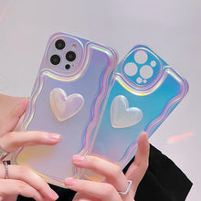 Load image into Gallery viewer, Charming Heart Wavy Case For iPhone 11 12 13 14 Pro Max XS Max XR X Holographic Rainbow Soft Air Cushion Shockproof Cover Reflection Purple Pink Case for iPhone Gradient Back Cover
