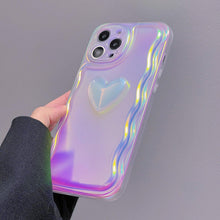 Load image into Gallery viewer, Charming Heart Wavy Case For iPhone 11 12 13 14 Pro Max XS Max XR X Holographic Rainbow Soft Air Cushion Shockproof Cover Reflection Purple Pink Case for iPhone Gradient Back Cover
