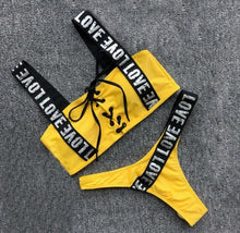 Load image into Gallery viewer, Charming Love Letter Bikini Women Halter Push Up Bathing Suit Swimsuit Women's Push-up Halter Bandage Bikini Swimsuits Swim Bottoms Hollow Out Front Lace Up Bandage Swimwear
