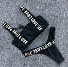 Load image into Gallery viewer, Charming Love Letter Bikini Women Halter Push Up Bathing Suit Swimsuit Women's Push-up Halter Bandage Bikini Swimsuits Swim Bottoms Hollow Out Front Lace Up Bandage Swimwear
