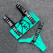 Load image into Gallery viewer, Charming Love Letter Bikini Women Halter Push Up Bathing Suit Swimsuit Women's Push-up Halter Bandage Bikini Swimsuits Swim Bottoms Hollow Out Front Lace Up Bandage Swimwear
