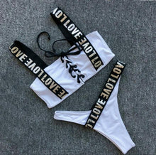 Load image into Gallery viewer, Charming Love Letter Bikini Women Halter Push Up Bathing Suit Swimsuit Women's Push-up Halter Bandage Bikini Swimsuits Swim Bottoms Hollow Out Front Lace Up Bandage Swimwear
