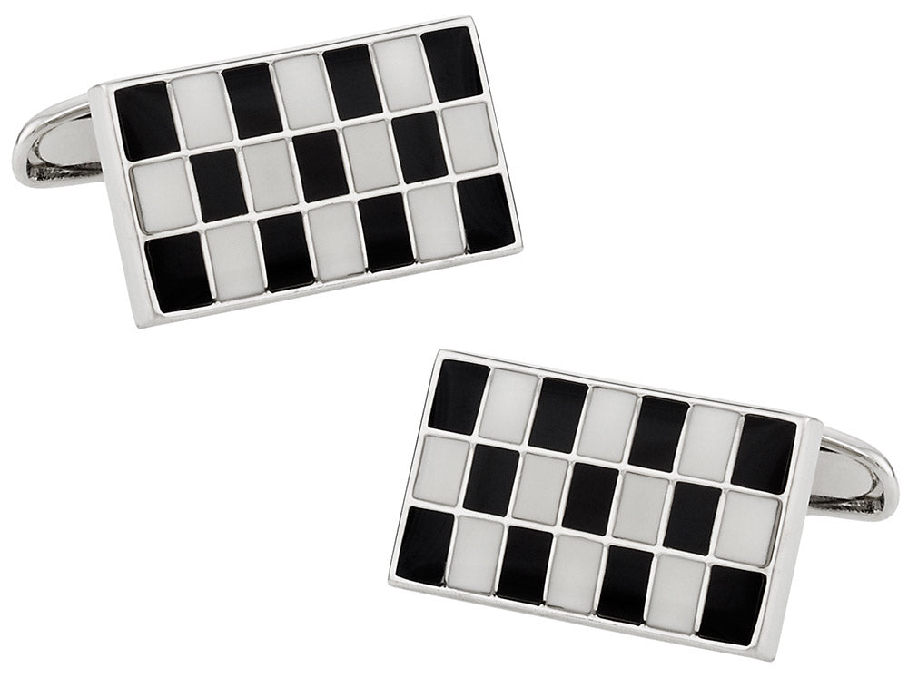 Black and White Checkerboard Cufflinks in Enamel