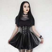Load image into Gallery viewer, Mandotos Black Leather Lace-Up Skirt
