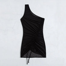 Load image into Gallery viewer, Mandotos Chic Black Mesh One Shoulder Beach Cover Up With Sheer Panels For Swimwear
