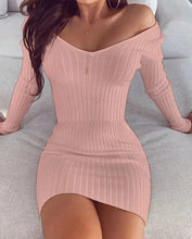 Load image into Gallery viewer, Chic Off-Shoulder Knit Dress - Effortlessly Stylish for Any Occasion
