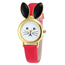 Load image into Gallery viewer, Children Cute Rabbit Leather Strap Casual Wrist Watches Fashion Big Rhinestone Dial Student Quartz Watch Simple Leather Quartz Watches Ultra-Thin Analog Watches For Girls Student

