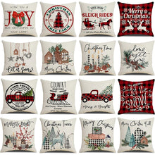 Load image into Gallery viewer, Christmas Decoration Cushion Cover  Decorative Throw Pillow Cover Christmas Decor Xmas Winter Decorations Holiday Pillows Cushion Case Candle Pine Tree Deer Sleigh Printed Pillow Cover Xmas 45X45CM
