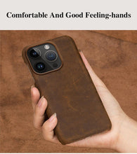 Load image into Gallery viewer, Classic Brown Genuine Leather Phone Case for iPhone 13 14 Pro Max 12 Mini 11 12 Pro Max Leather Cover Bumper Phone Case Compatible With iPhone Genuine Leather Slim Back Cover
