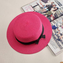 Load image into Gallery viewer, Classic Simple Female Hat For Summer Beach Hat Casual Lady Summer Solid Color Straw Hat Women Elegant Hat Traveling Hats UV Protection Sun Cap Women Flat Bowknot Design Cute Cap Girls Hat 56-58cm
