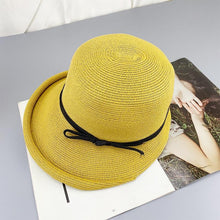 Load image into Gallery viewer, Classic Style Straw Hat Women Foldable Traveling Summer Women's Big Sun Hat Vintage Design Wide Side Straw Hat Female Summer Beach Hat Holiday Party Cap 56-58CM
