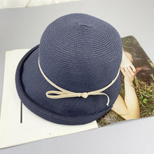 Load image into Gallery viewer, Classic Style Straw Hat Women Foldable Traveling Summer Women's Big Sun Hat Vintage Design Wide Side Straw Hat Female Summer Beach Hat Holiday Party Cap 56-58CM
