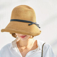 Load image into Gallery viewer, Classic Style Straw Hat Women Foldable Traveling Summer Women's Big Sun Hat Vintage Design Wide Side Straw Hat Female Summer Beach Hat Holiday Party Cap 56-58CM
