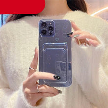 Load image into Gallery viewer, Clear Holographic Love Heart Pattern Cute Case with Card Holder Love Gradient Transparent Soft Case For iPhone 14 13 11 12 Pro Max Mini  X XS XR 7 8 Plus Wallet Card Holder Cover
