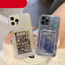 Load image into Gallery viewer, Clear Holographic Love Heart Pattern Cute Case with Card Holder Love Gradient Transparent Soft Case For iPhone 14 13 11 12 Pro Max Mini  X XS XR 7 8 Plus Wallet Card Holder Cover
