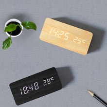 Load image into Gallery viewer, Clocks LED Wooden Alarm Clock Watch Wooden Wood Clock New Version LED Alarm Digital Desk Clock Adjustable Brightness, Alarm Time, Displays Time Date Temperature  Table Voice Control Digital Wood Electronic Desktop Table
