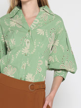 Load image into Gallery viewer, Collared Puff Sleeve Patterned Shirt

