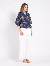 Load image into Gallery viewer, Collared Puff Sleeve Patterned Shirt
