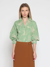 Load image into Gallery viewer, Collared Puff Sleeve Patterned Shirt
